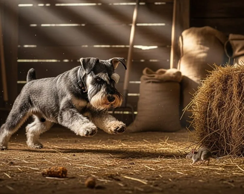 (36) Schnauzer Miniatura reconocido como guardián y compañero familiar 13 Schnauzer Miniatura cazando ratones