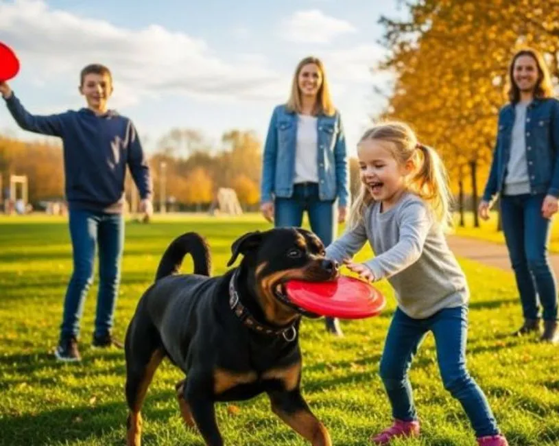 (35) El Perro Rottweiler: Un Guardián Majestuoso y Leal 4 Perro Rottweiler jugando en familia