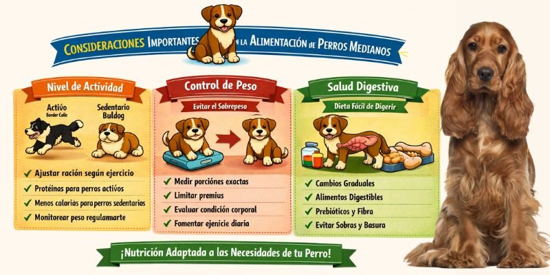consideraciones inporttantes en la  Alimentación en perros medianos