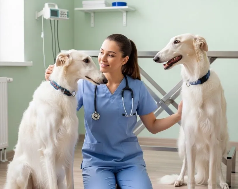 Perro Borzoi Ruso en la vetterinaria