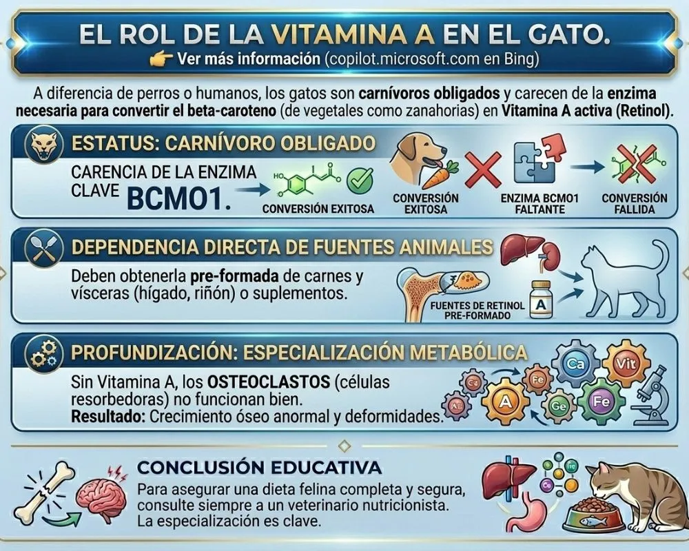 Infograma de rol de la vitamina A en el gato