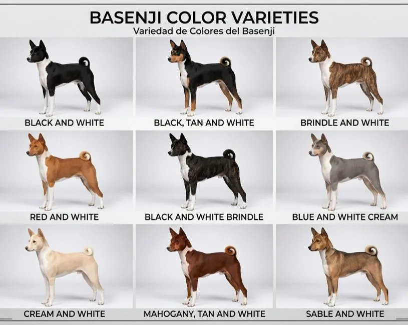 variedad de colores del perro  Basenji 