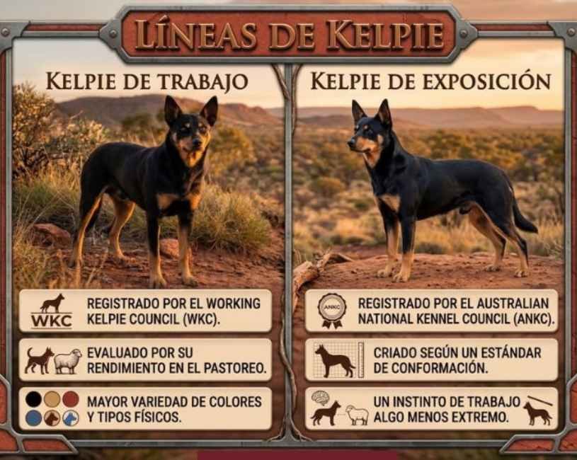 El Kelpie Australiano linea de trabajo vs de exposición