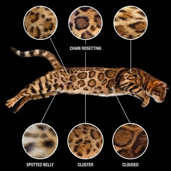 Patrones de tipos de manchas en el gato bengala