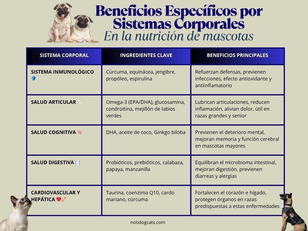 Alimentos funcionales y súper-ingredientes: Refuerza la salud de tu mascota desde su plato 5 Beneficios específicos de los alimentos funcionales (super ingredientes)