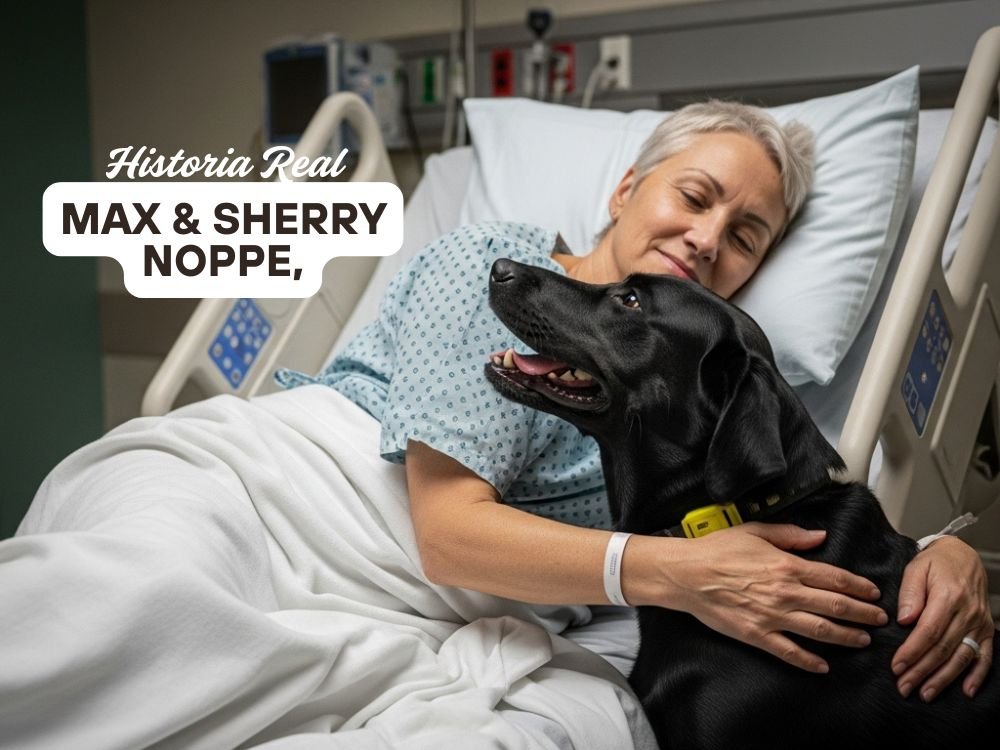 Sherry Noppe cuidada por Max su compañero (labrador)
