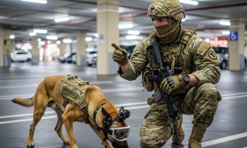 7 Funciones de los Perros de la Unidad K9 - ¡Explora y Sorpréndete! (Parte 2) 5 Perros detectores de explosivos en un estacionamiento IM-IA