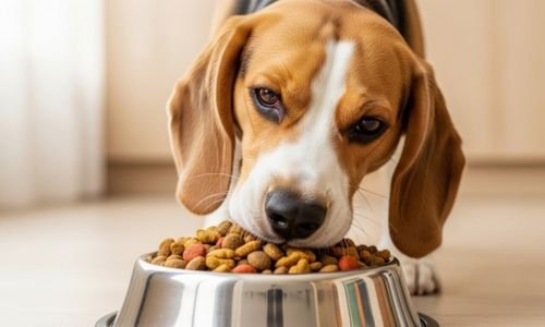 (11) La Raza de Perros Beagle: Todo Sobre Este Hermoso Can 12 Raza de Perros Beagle comiendo concentrado