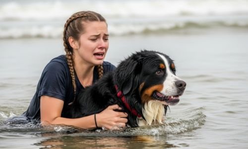 (13) El Valiente Rescate de Nico: Un Perro de Montaña Bernés que Salvó Dos Vidas en el Mar 3 nico salvando a la mujer