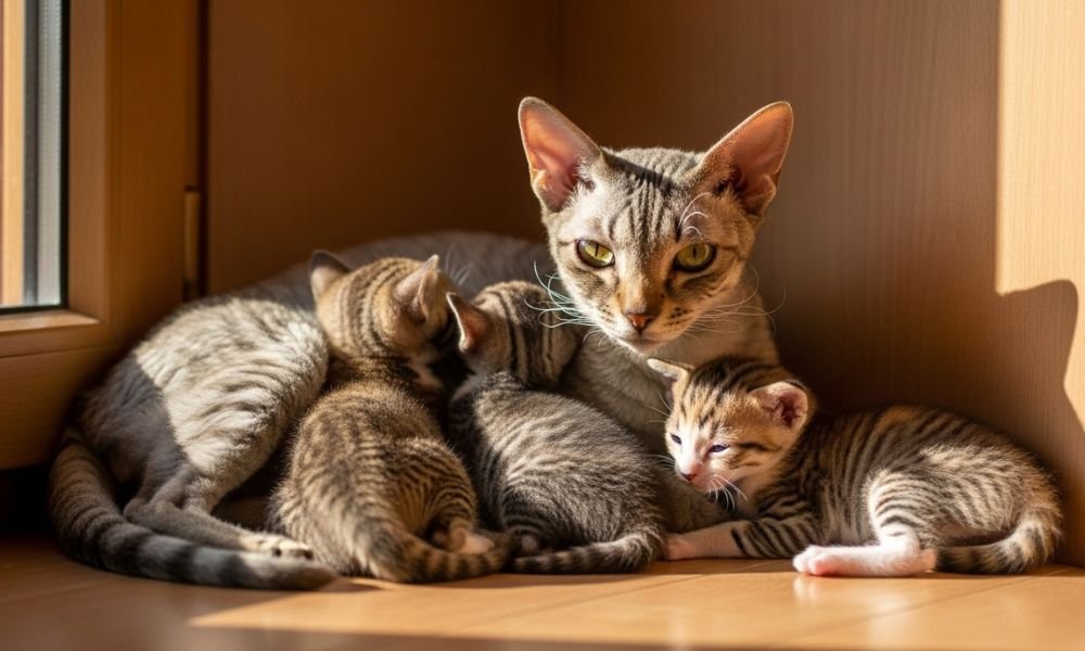 (12) Cornish Rex una Espectacular Raza Felina 6 Cornish Rex madre amamantando