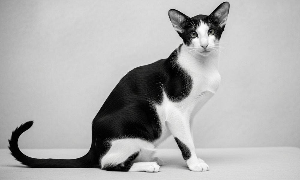 (10) El Oriental Shorthair: Cautivador personalidad y color en un solo gato 4 Gato Oriental Shorthair blanco y negro