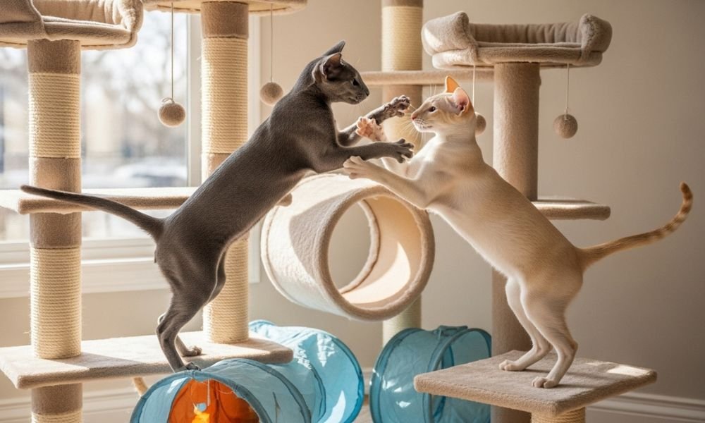 (10) El Oriental Shorthair: Cautivador personalidad y color en un solo gato 9 Gato Oriental Shorthair jugando