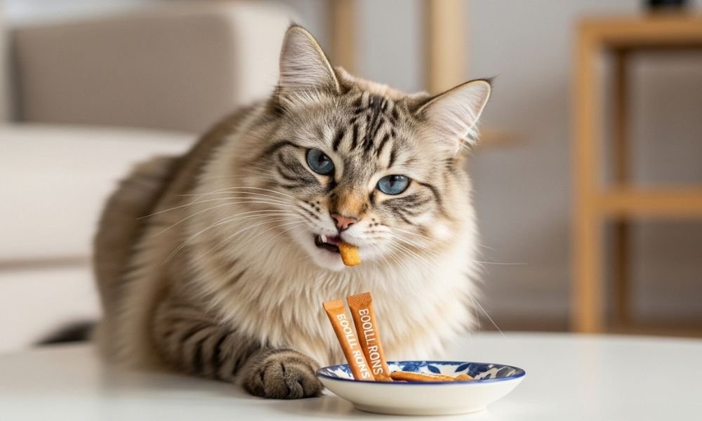 (11) Gato siberiano - Hermoso Felino de los Bosques Rusos 8 gato siberiano comiendo snack