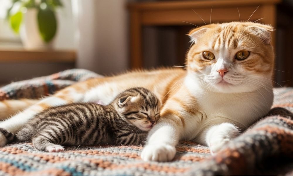 Gata Scottish Fold  y su cria