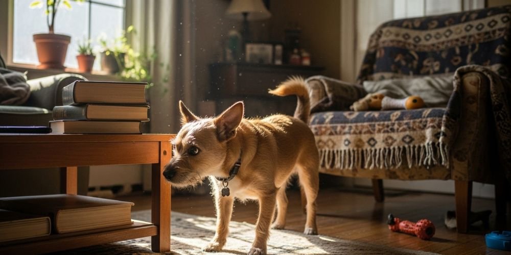 el peludo adoptado recorriendo la casa