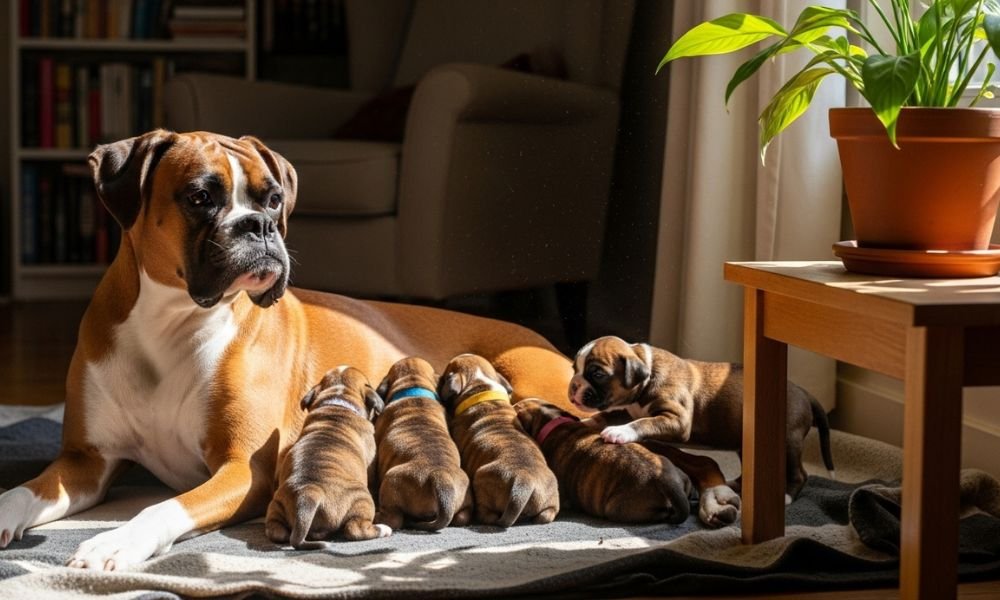 El Perro Bóxer criando a sus cachorros