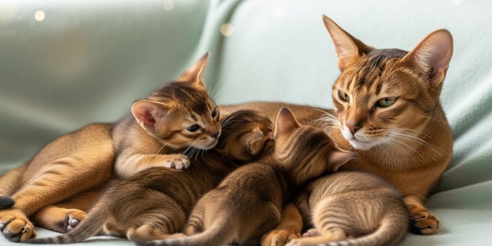 (18) El Gato Abisinio. Inteligente y Elegancia genética en cada pelo 10 una madre de Gato Abisinio con sus gatitos