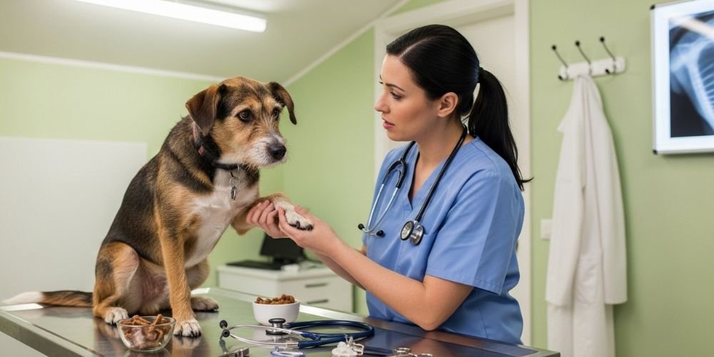 El peludo adoptado visitando al veterinario