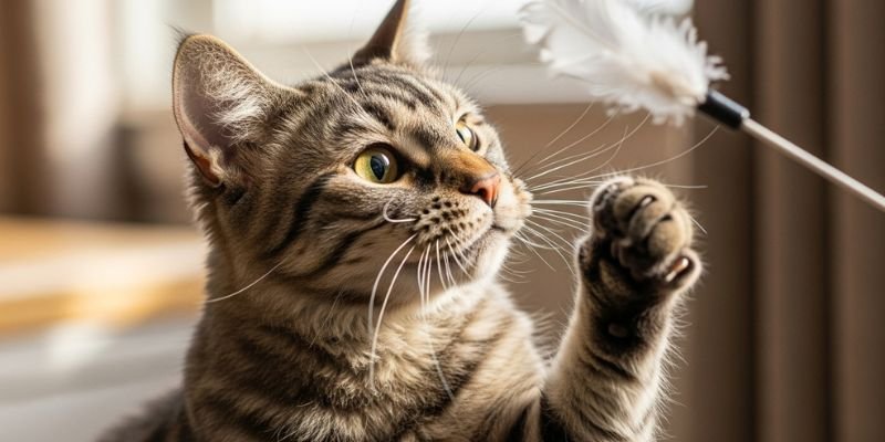 Gato American Wirehair jugando