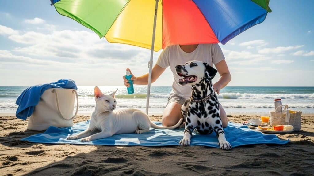 protección solar para mascotas en la playa