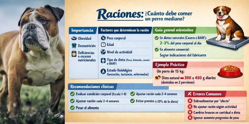 raciones y factores para proporcionar la Alimentación en perros medianos