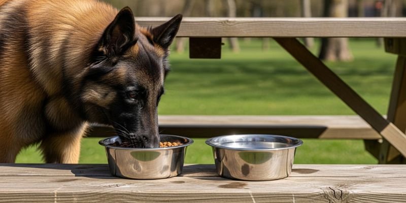 comiendo  Pastor Belga Tervueren