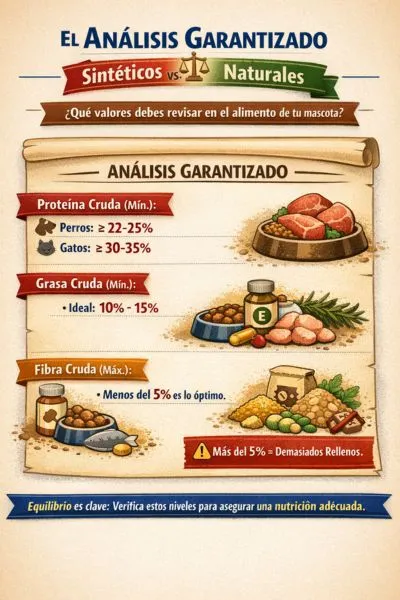  etiquetas en alimentos para mascotas y  el análisis garantizado