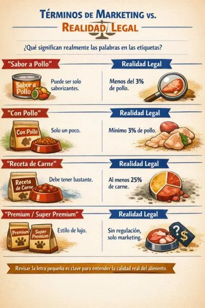 Términos de marketing vs. realidad legal en etiquetas en alimentos para mascotas