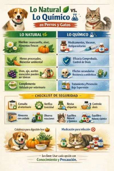 beneficios y riesgos entre  lo Natural vs. Químico en Perros y Gatos