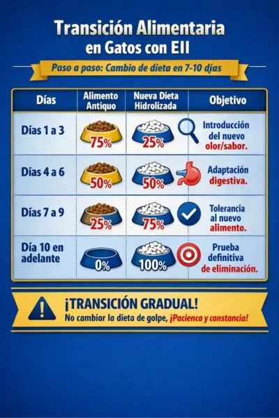 transición alimentaria en gatos con Enfermedad Inflamatoria Intestinal (EII)