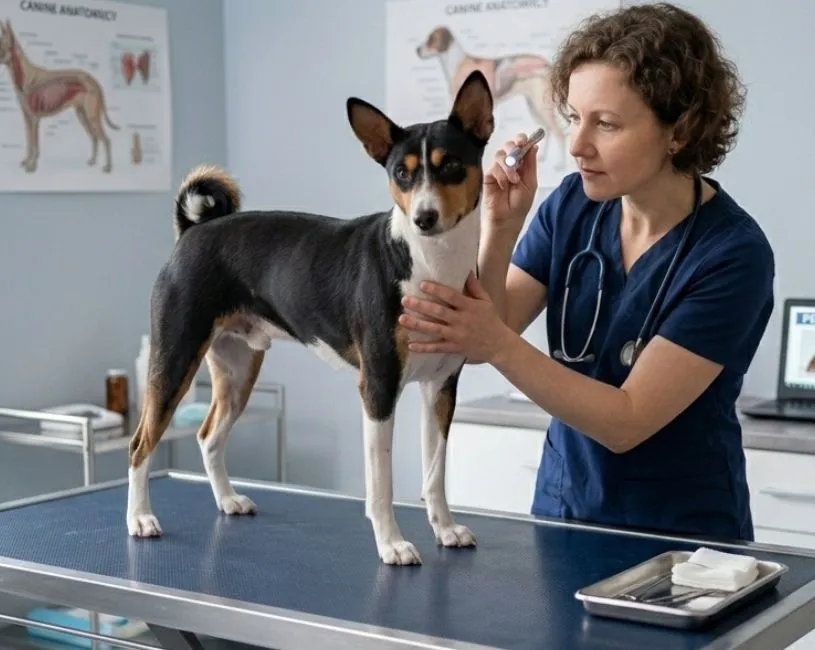 chequeo medico de el perro  Basenji 