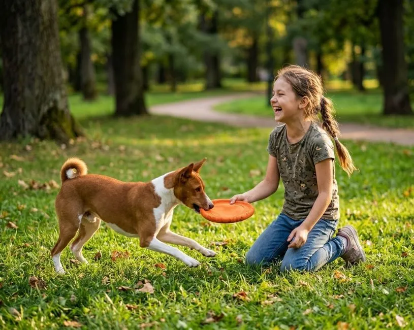 jugando con un perro  Basenji 