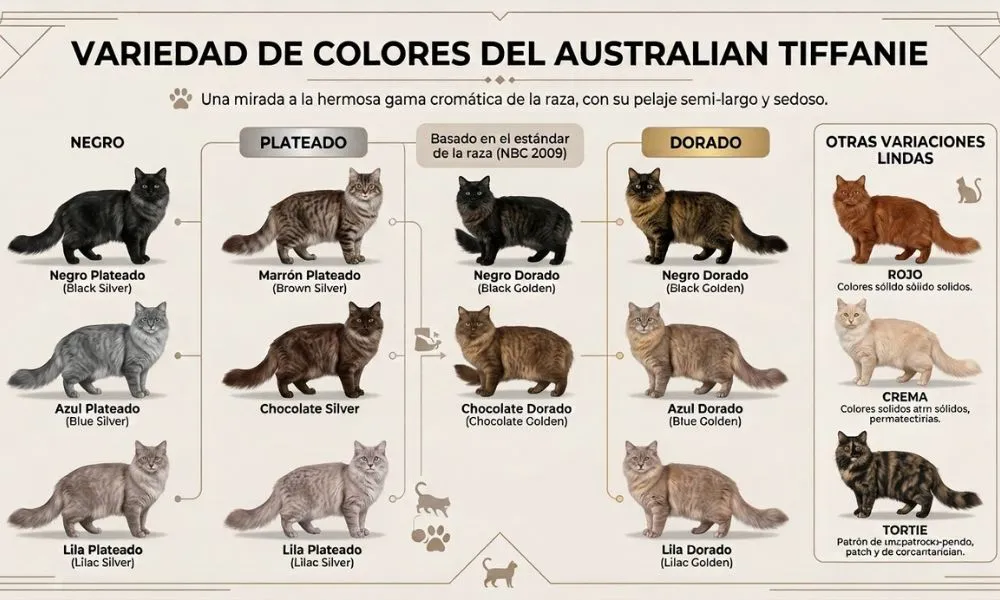 variedad de colores del  Gato Australian Tiffanie